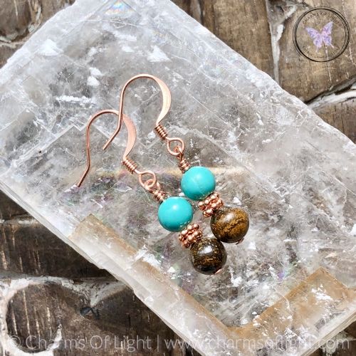 Bronzite & Turquoise Copper Earrings